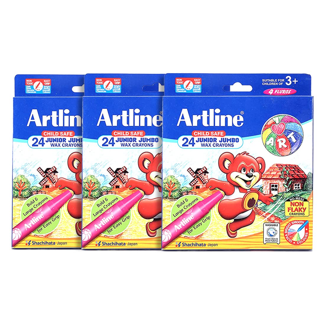 Artline Non-Toxic Junior Jumbo 24 Shades Wax Crayons