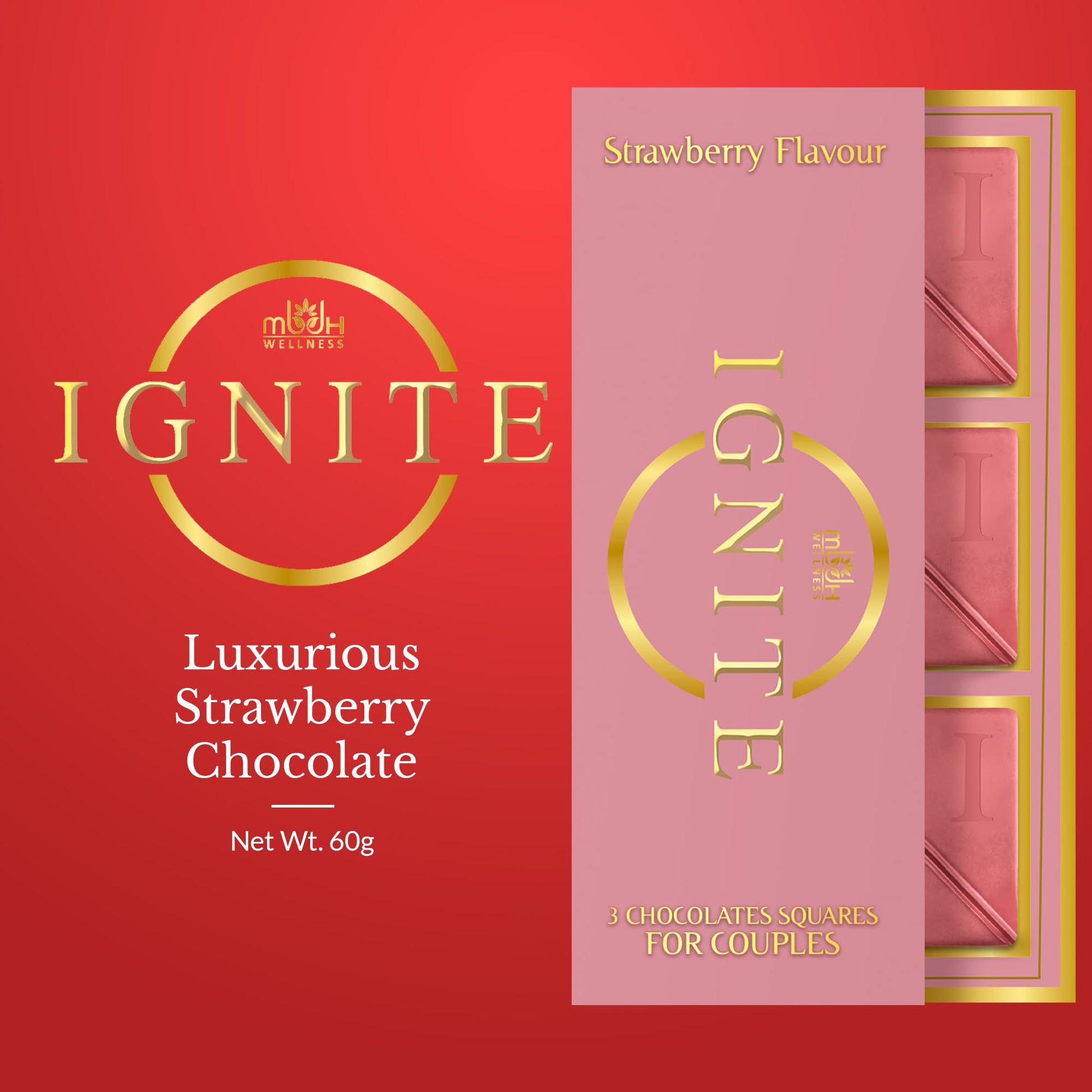 MBDH Wellness Ignite Chocolate Bars(1 Box) Luxurious Strawberry Flavour Chocolate For Uplifting Mood & Vitality Ideal For Men & Women,Vegetarian And Gluten-Free Delight,110 Grams