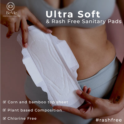 Be Me - 12 Sanitary Pads For Women, Rash Free, Ultra-Thin, Leak Proof, Biodegradable, Certified Napkins, LARGE for Medium Flow (Pack of 12) With White Disposable Pouch