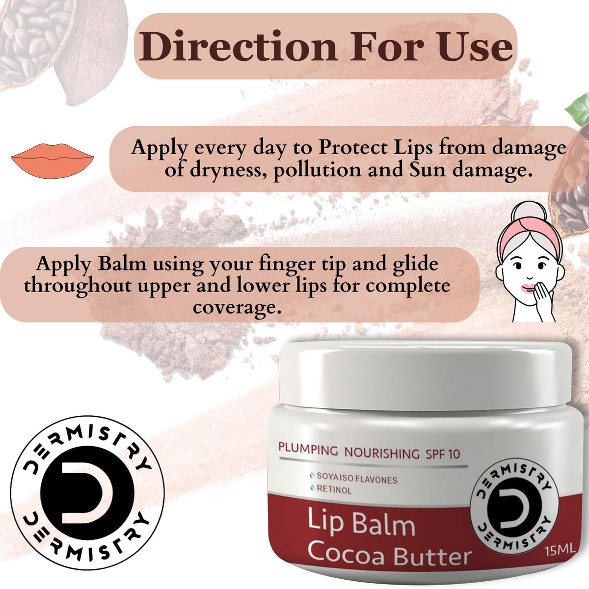 Dermistry Cocoa Butter Lip Care Tint Balm Plumping Nourishing Retinol SPF 10 for Glossy Lips + Exfoliating Lightening Coffee & Sugar Lip Scrub for Deep Dry Chapped Lips for Women Men Girls (Pack of 2)