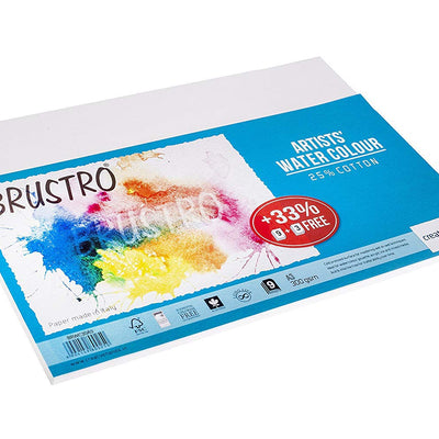 BRUSTRO Artists Watercolour Paper | 300 GSM, A3, 25% Cotton, Cold Pressed | Pack of 12 Sheets | Ideal for Artist, Professional Drawing, Painting Dry & Wet, Fine Art, School, Students, Watercolor