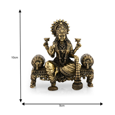 CraftVatika Brass Maa Lakshmi Devi Idol Statue Sitting on Throne - Laxmi Ji Ki Murti for Pooja Temple Room Diwali Gift & Home Décor Items (4 Inch Height)
