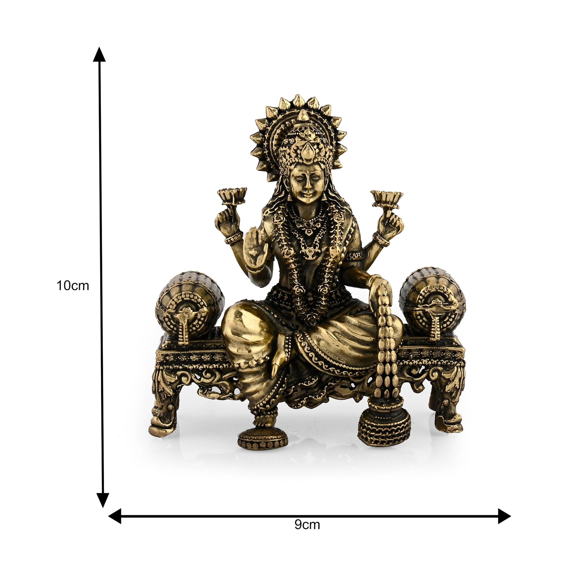 CraftVatika Brass Maa Lakshmi Devi Idol Statue Sitting on Throne - Laxmi Ji Ki Murti for Pooja Temple Room Diwali Gift & Home Décor Items (4 Inch Height)
