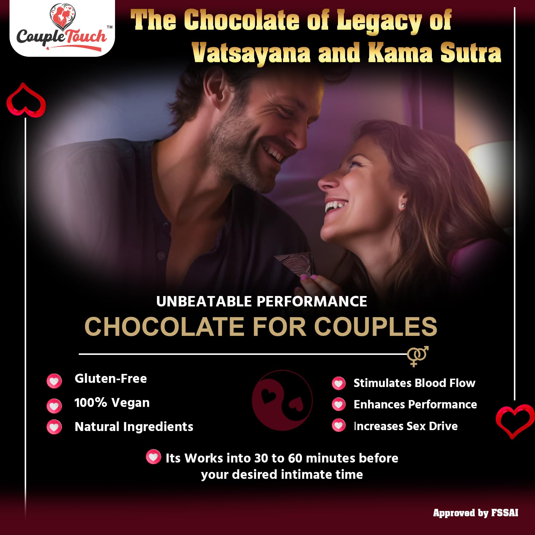 Couple Touch Luxury 45% Dark Chocolate for Uplifting Mood For Women | Romance Intimacy Bedroom Chocolate Bars | Gift For Anniversary Birthday Honeymoon Marriage Boys & Girls Friend Valentines | Vegetarian & Gluten-Free Delight