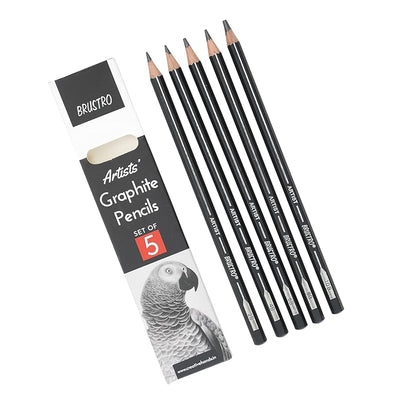 BRUSTRO Artist's Graphite Pencil set | Set of 5 (2B, 4B, 6B, 8B, 10B) | Pre Sharpened, Lightweight, Break-resistant, Ideal for Students and Adults, Students, Professional Drawing,Sketching,Mandala Art