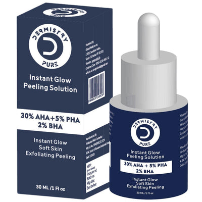 Dermistry Pure 30% AHA + 5% PHA + 2% BHA Skin Lightening Brightening Instant Glowing Smooth Peeling Exfoliating Solution Face Serum For Instant Glow 30ml