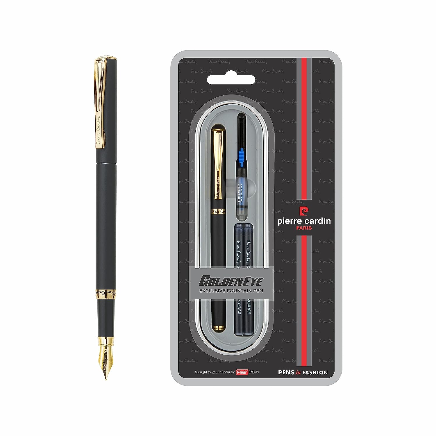 Pierre Cardin Golden Eye Matte Black Finish Exclusive Fountain Pen - Gold, Pack Of 5