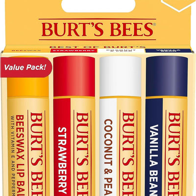 Burt's Bees Natural Moisturizing Lip Balm (Original Beeswax, Strawberry, Coconut & Pear & Vanilla Bean) With Beeswax & Fruit Extracts (Pack Of 4)