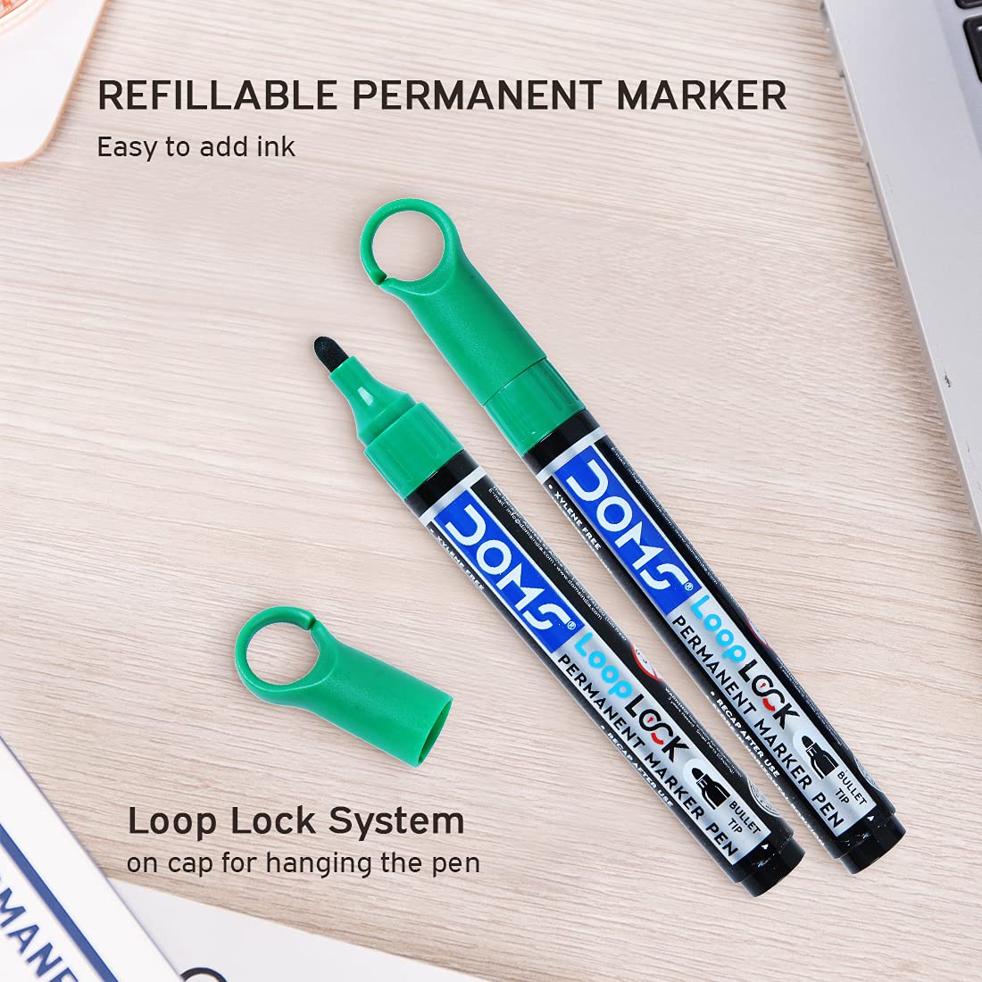 Doms Refilo Non-Toxic Hi-Tech Refillable Loop Lock Permanent Marker Pens