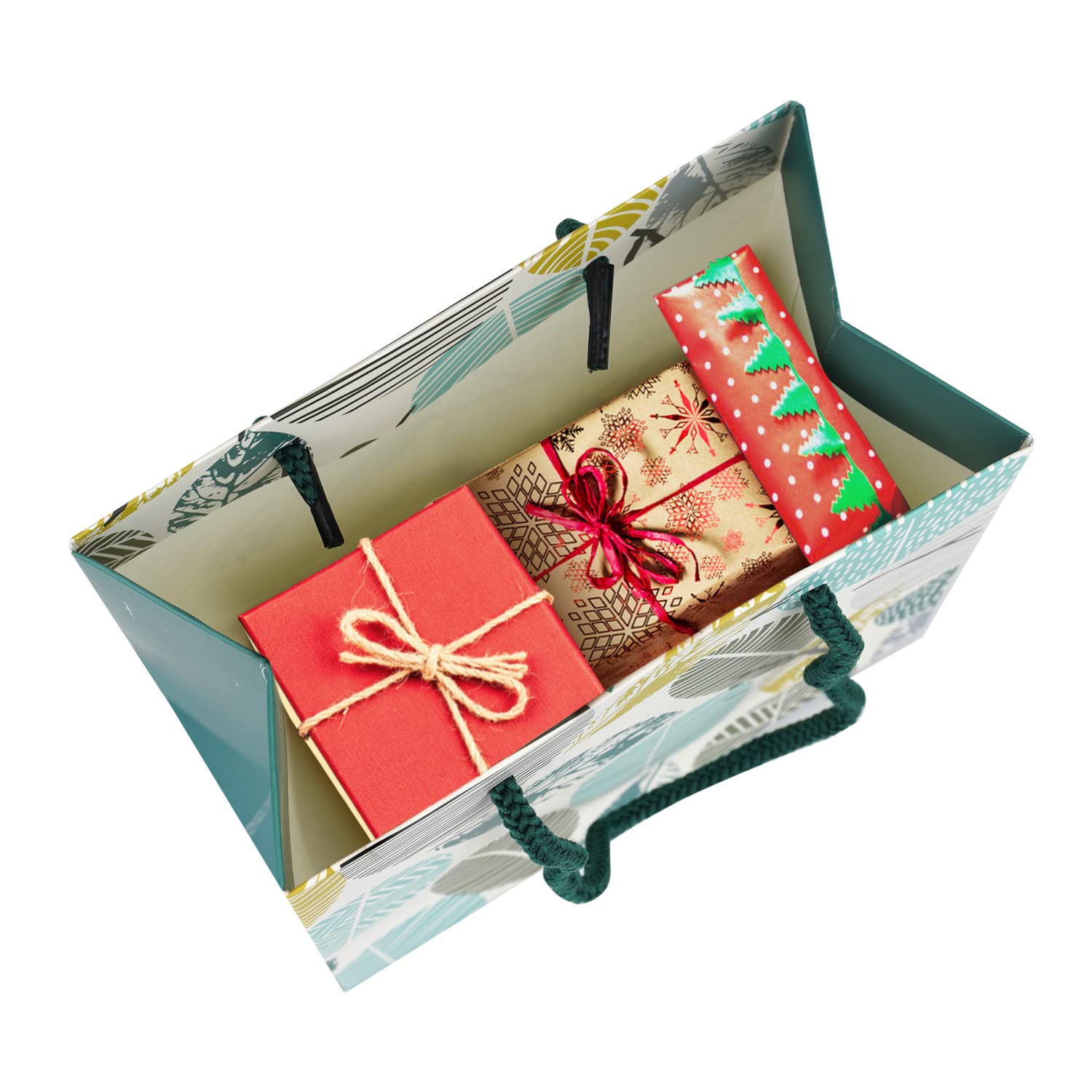 PaperPep Cream Green Leaf Print 13"X10"X4.5" Gift Paper Bag Pack of 1 | Gift Bags for Return Gifts, Presents, Weddings, Birthday, Holiday Presents, Celebrations