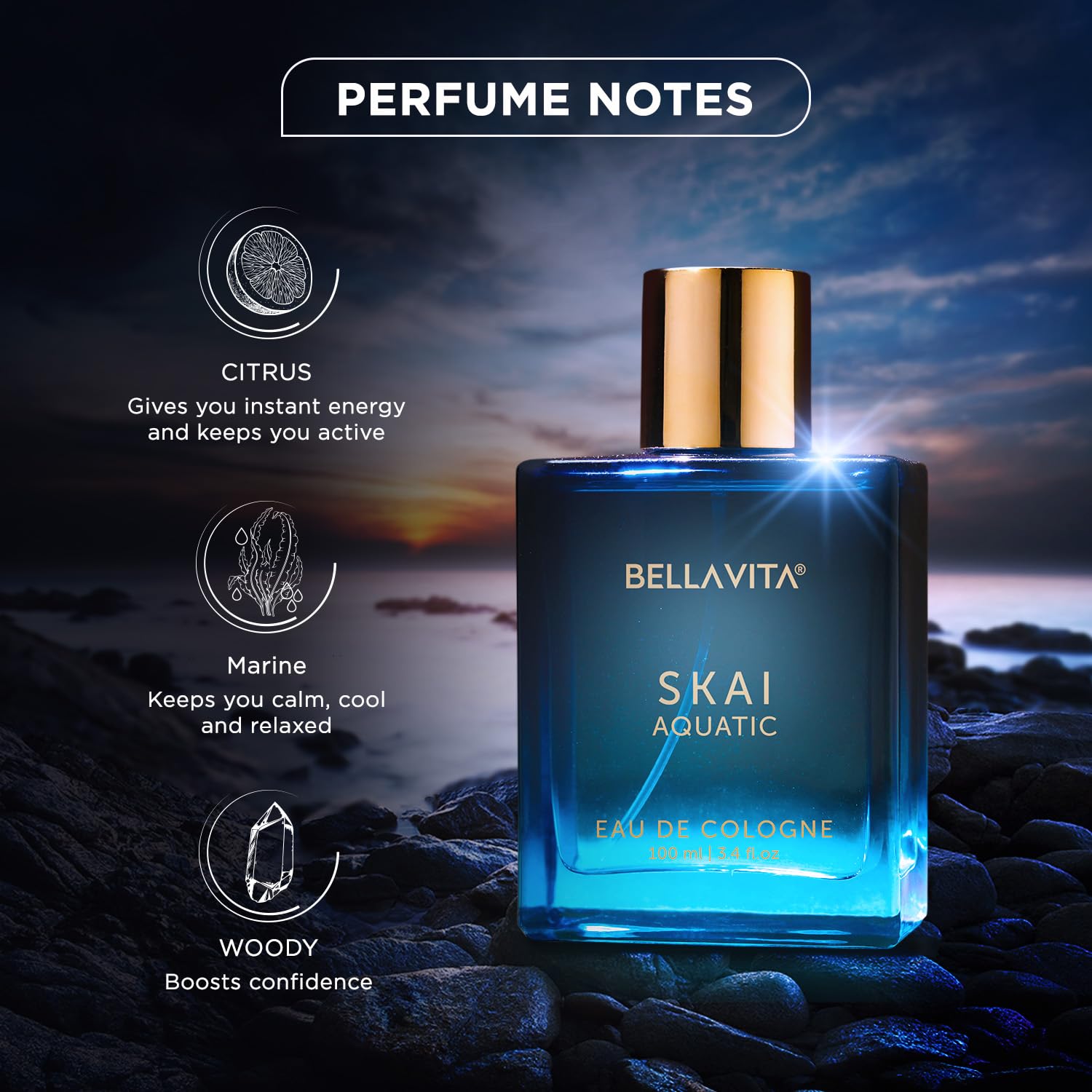 Bella Vita Luxury Men & Women Skai Edc & Glam Edp Liquid Perfume Combo, Pack Of 2 Premium Long Lasting Fragrance Aquatic Scents & , 100 Ml Each