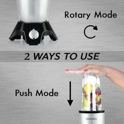 Cookwell Bullet Mixer Grinder (3 Jar, 2 Blade, Silver) - Copper, 600 Watts - 2 Year Warranty