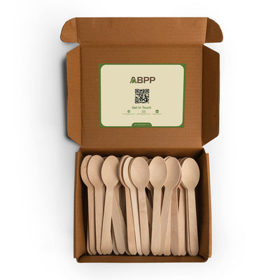 ABPP Disposable Spoon - 200 Disposable Wooden Spoons Set (Big Size - 16cm Big Size) | Spoons for Eating Food, Ice-Cream | Best Cutlery Set for Kitchen, Birthday, Parties, Picnic, Office & Restaurant