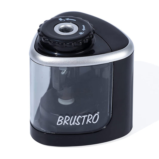 BRUSTRO Semi-Auto Pencil Sharpener | Battery Operated + Manual |Electric Sharpener, Fast Sharping, Automatic, Ideal for Students and Adults, Professional Artists, Auto feed for Home, Office,School use