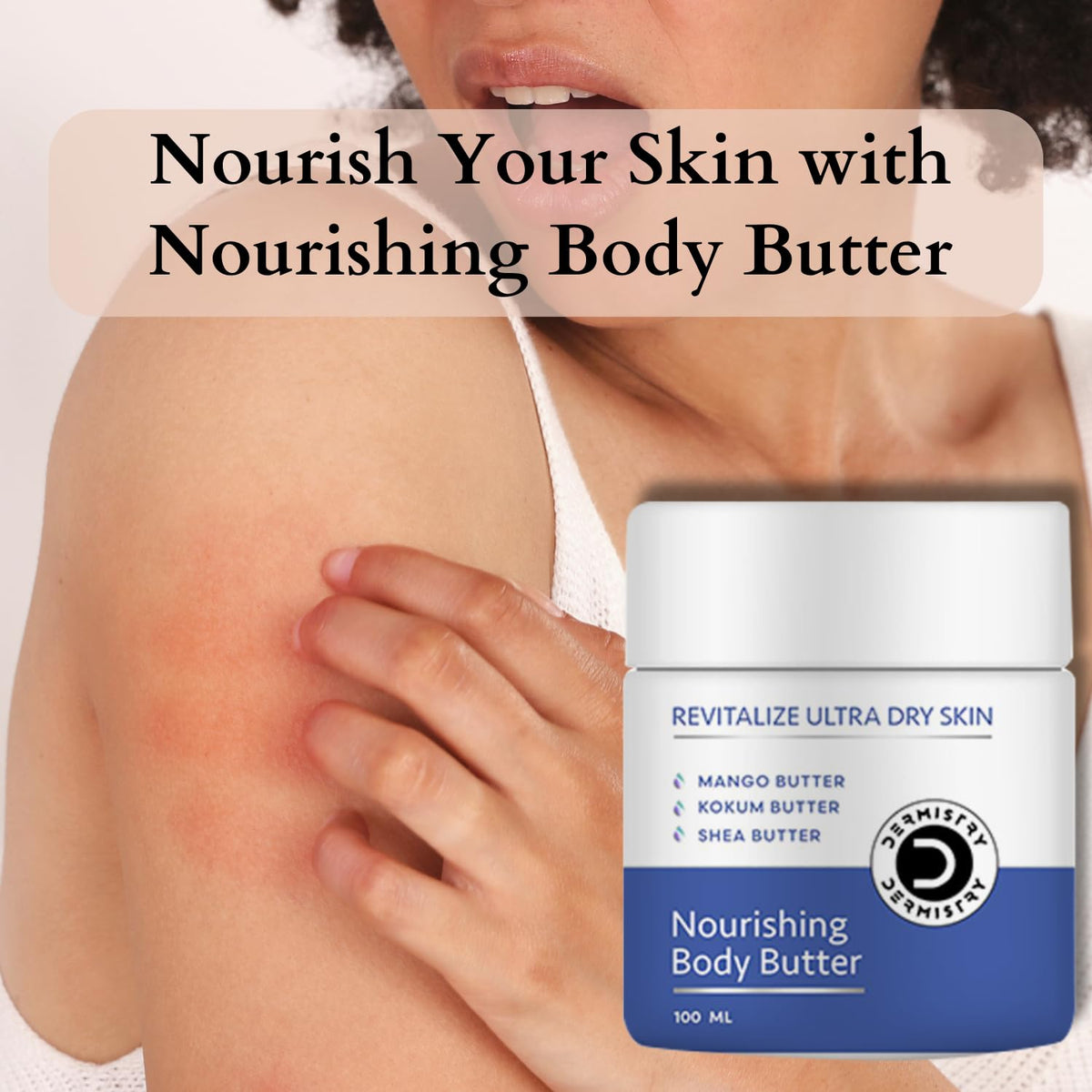 Dermistry Moisturizing Body Butter for Dry & Very Dry Sensitive Skin, Mango Shea Kokum Butter & Coffee, Body Cream Lotion For Winter Men Women, Non Sticky for All Skin - All Seasons
