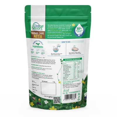 DiabeSmart Sugar Care Atta 1 Kg | 50% Better Sugar Control | Low GI Multigrain Atta for Sugar Release Control | Tested on Diabetics | Diabetic Atta For Diabetic Care | High Fiber Flour
