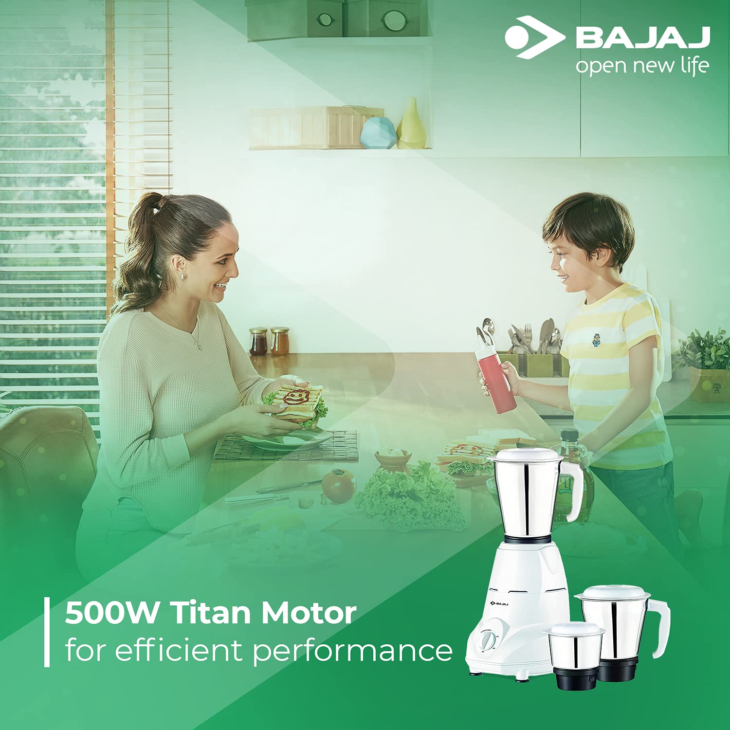 Bajaj Rex 500W Mixer Grinder with Nutri-Pro Feature, 3 Jars, White (Indian Plug)