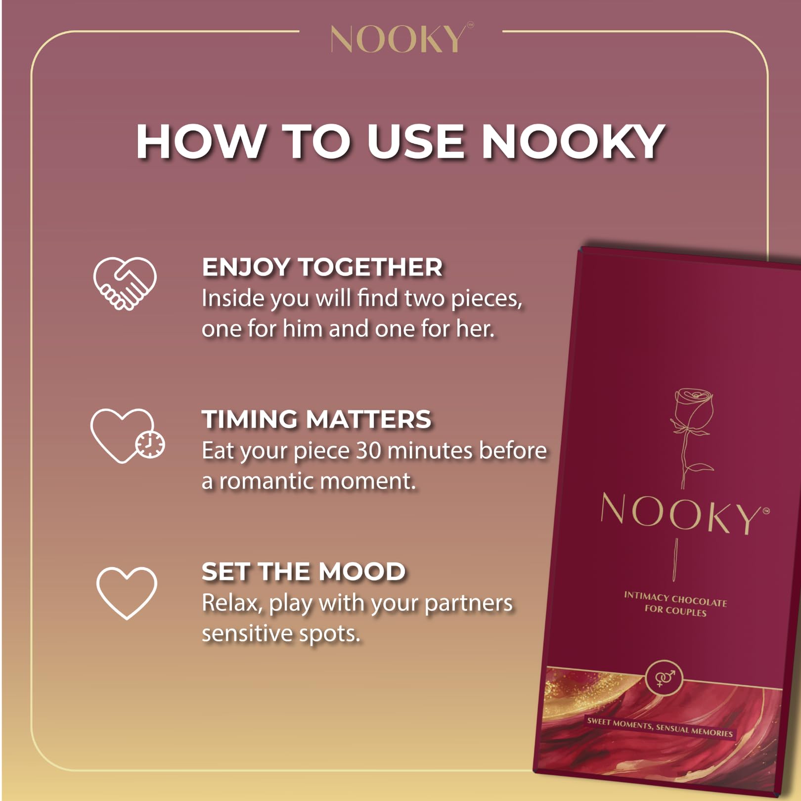Nooky Dark Chocolate Romance Bundle for Men and Women – A Thoughtfully Curated Set to Enhance Mood and Celebrate Anniversaries, Honeymoons, Valentine’s Day, or Romantic Date Nights 3 in 1
