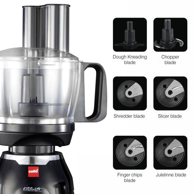 Cello Discovery Chef Mixer Grinder 5 Jars, 1000Watts | Chutney Jar, Wet Jar, Food Machine, Juicer Jar, Dry Jar | Stainless Steel Jars and Sturdy Body | 6 Additional Attachments