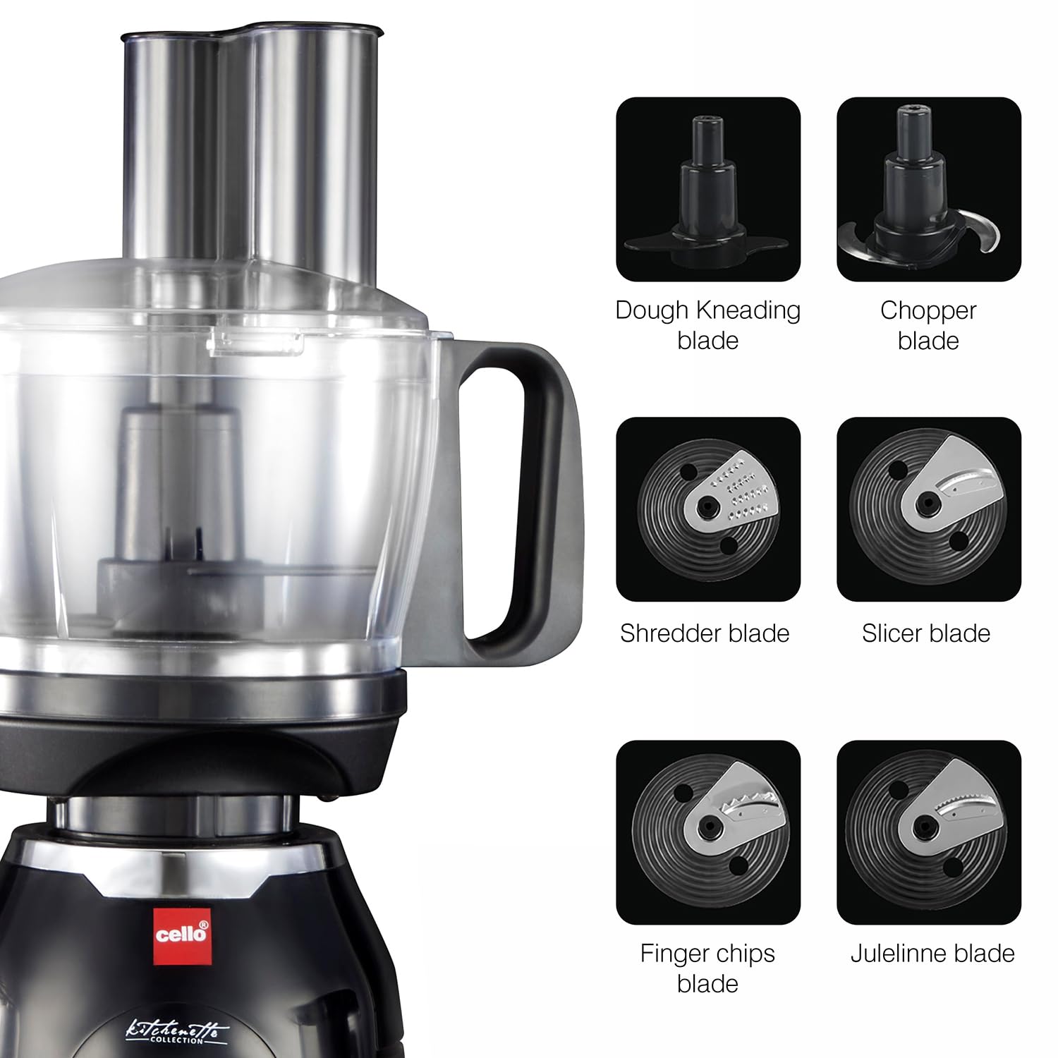 Cello Discovery Chef Mixer Grinder 5 Jars, 1000Watts | Chutney Jar, Wet Jar, Food Machine, Juicer Jar, Dry Jar | Stainless Steel Jars and Sturdy Body | 6 Additional Attachments