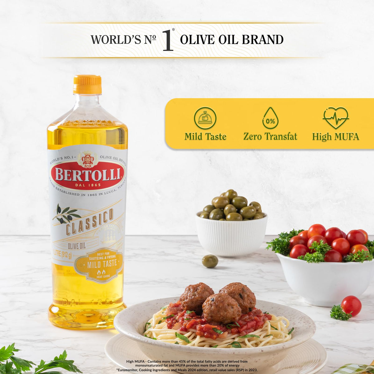 Bertolli Classico Olive Oil- Pure Olive Oil- All Purpose Cooking Oil- Mild Taste-Grilling, Roasting-Italian Brand World no 1- from The Makers of Figaro- 1L Bottle