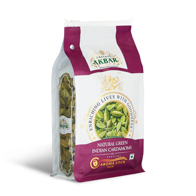Emperor Akbar Cardamom (Elaichi)- 250 Gram - Green Cardamom In Superior Aroma-Lock Pack (Purple Grade - 8Mm Above)