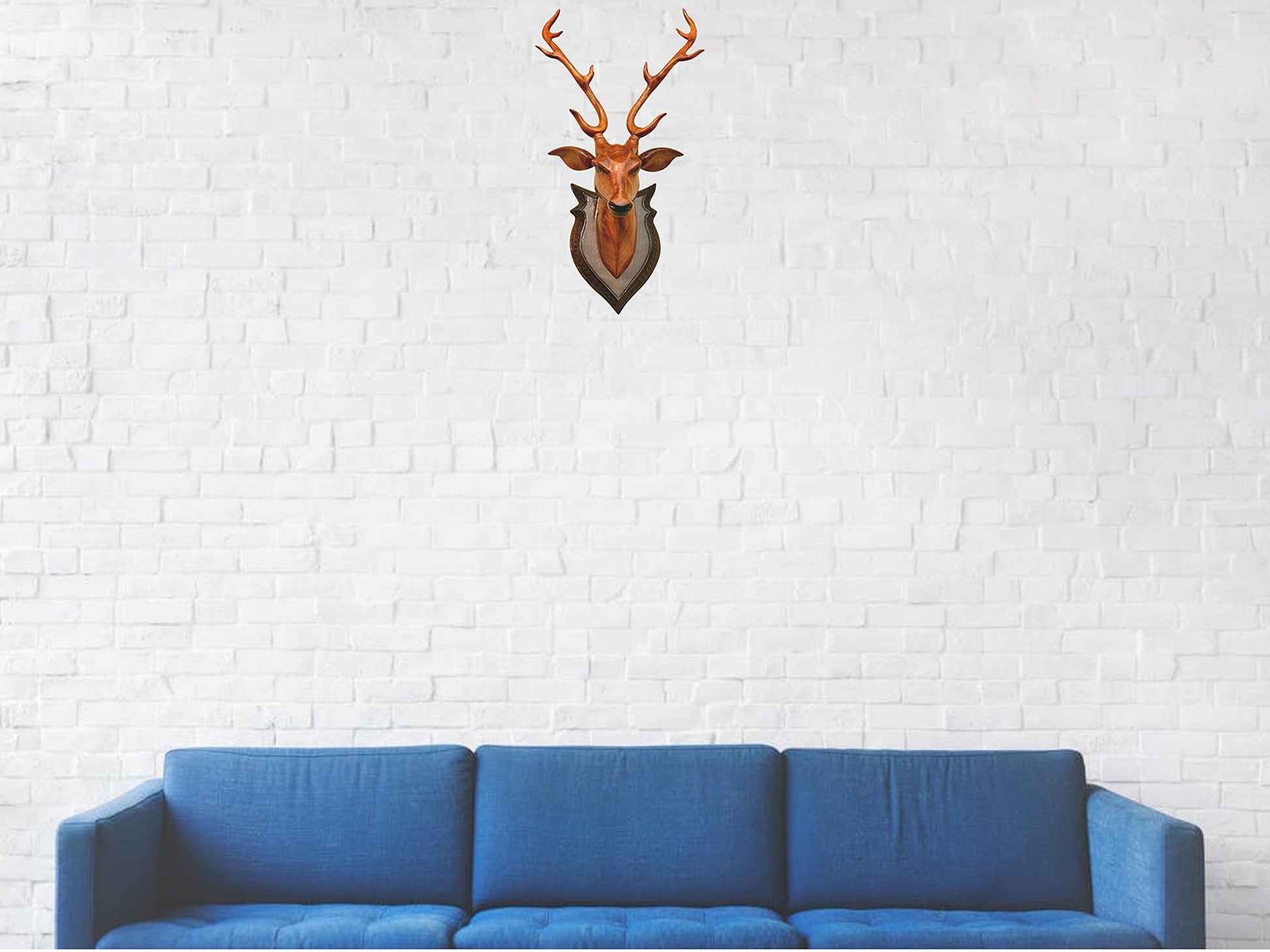 BK ART & CRAFTS Handicraft Wooden Deer Head with handicrafts Home Decor Showpiece Wall Decoration for Living Room, Bedroom and Office, Pack of 1