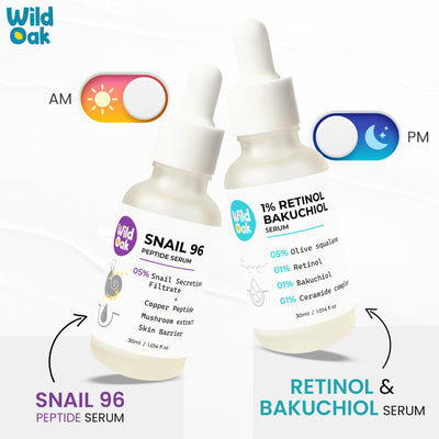 WildOak 1% Retinol Bakuchiol Face Serum | Anti-Aging Brightening & Skin Texture Improvement | Boosts Collagen & Restoration | With Ceramides & Olive Squalane | Face Serum for Women & Men | 30ml