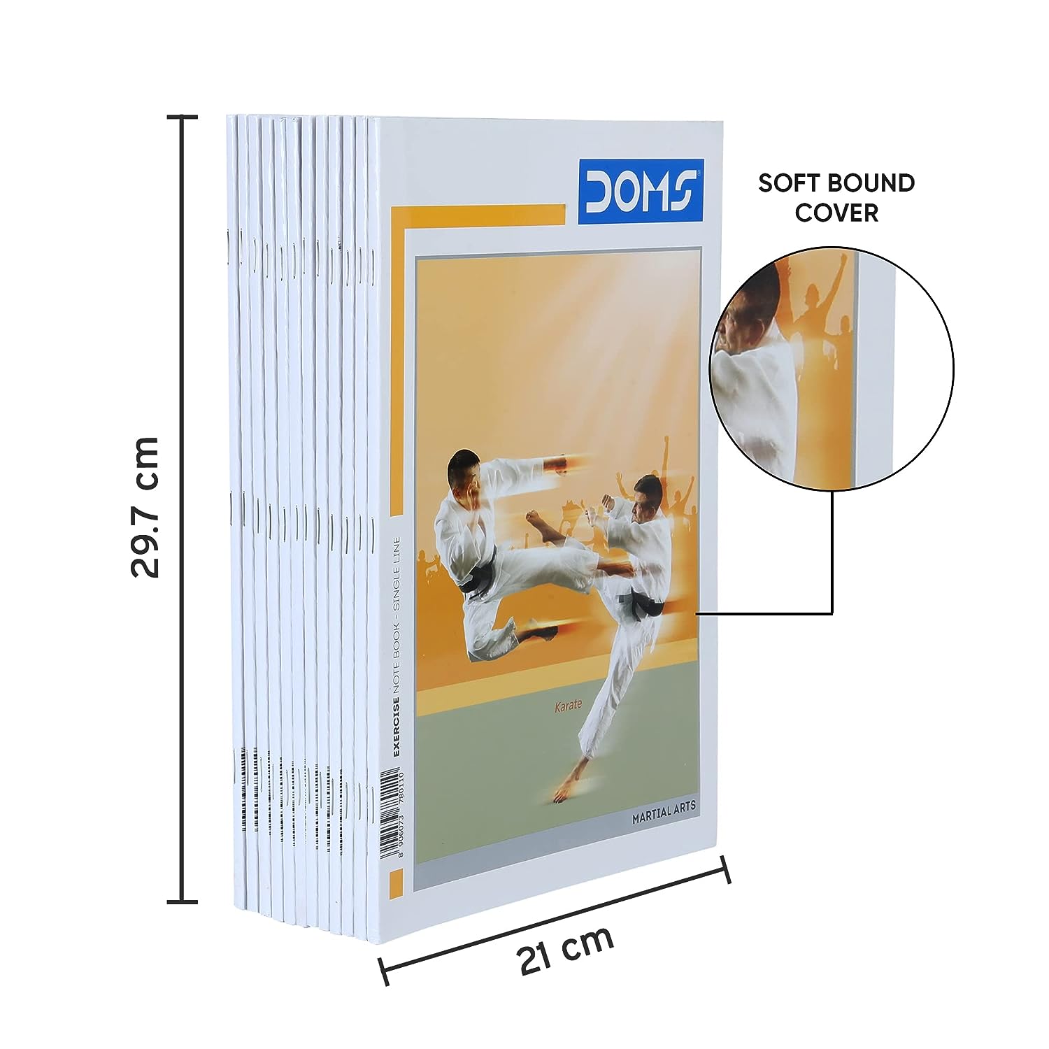 Doms Martial Arts Series Notebook | A4 | Single Line | 57GSM | 108 Pages | 21 x 29.7 cm | Pack of 12