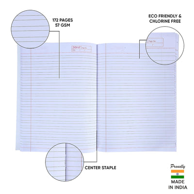Doms Brown Cover Notebook | 3 In 1 (Dl/Rb/M.Sq) | Ruled | 57GSM | 172 Pages | 18 x 24 cm | Pack of 6