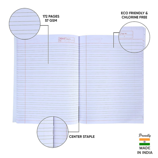Doms Brown Cover Notebook | 3 In 1 (Dl/Rb/M.Sq) | Ruled | 57GSM | 172 Pages | 18 x 24 cm | Pack of 6