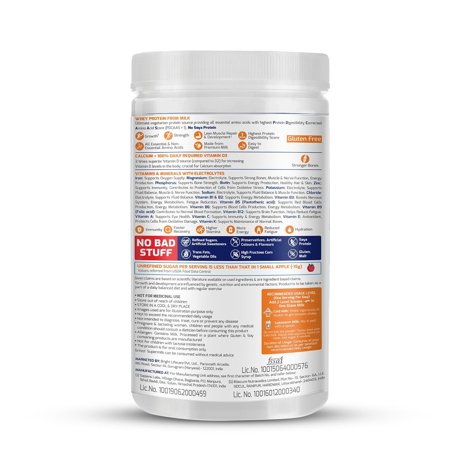 Gritzo SuperMilk Overall Growth (7-12y Boys), 9g Protein (Double Chocolate, Zero Refined Sugar, 20 Vitamins & Minerals
