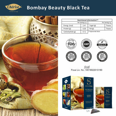 Cherise Specialiteas Bombay Beauty Cardamom Ginger Herbal Black Tea (2 g x 25 Pyramid Tea Bags)