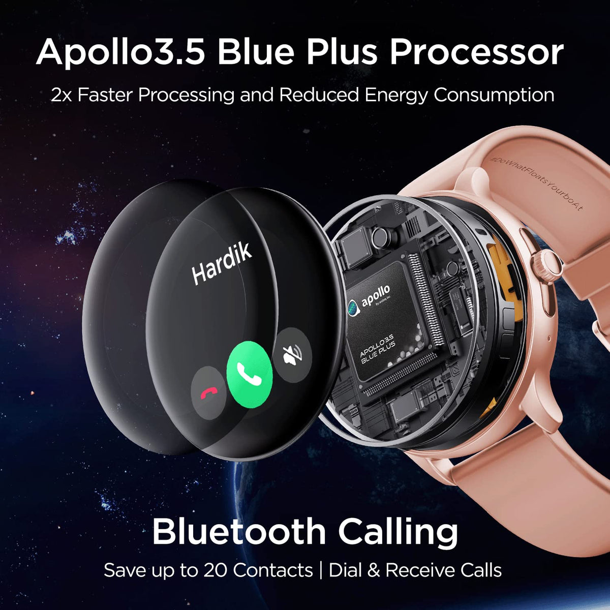 boAt Lunar Call Pro Smart Watch with 1.39 AMOLED Display, BT Calling,DIY Watch Face Studio, Coins, SensAI(Cricket Analysis),Apollo 3 Blue Plus Processor,Ambient Light Sensor(Cherry Blossom)
