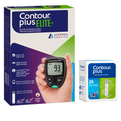 Contour Plus Elite Blood Glucose Monitoring System (with Bluetooth) | Glucometer with 25 Free Test Strips