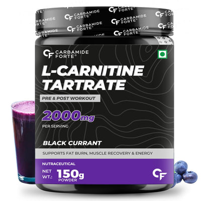 Carbamide Forte L Carnitine Powder for Men & Women | L-Carnitine L Tartrate 2000mg Supplement For Women & Men | L Carnitine Powder Pre Workout, Intra Workout & Post Workout Supplement | L Carnitine Supplement Black Current Flavour - 150g