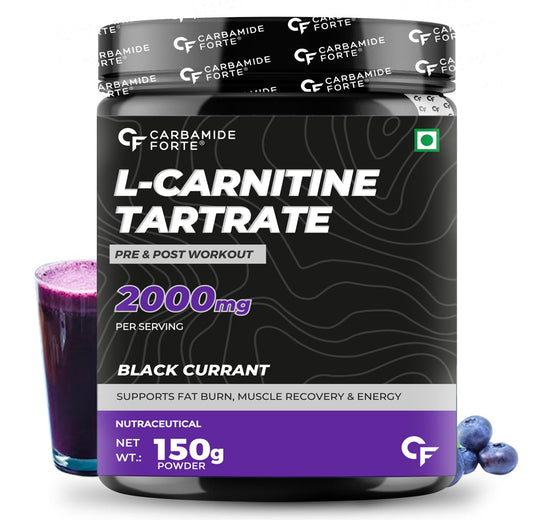 Carbamide Forte L Carnitine Powder for Men & Women | L-Carnitine L Tartrate 2000mg Supplement For Women & Men | L Carnitine Powder Pre Workout, Intra Workout & Post Workout Supplement | L Carnitine Supplement Black Current Flavour - 150g