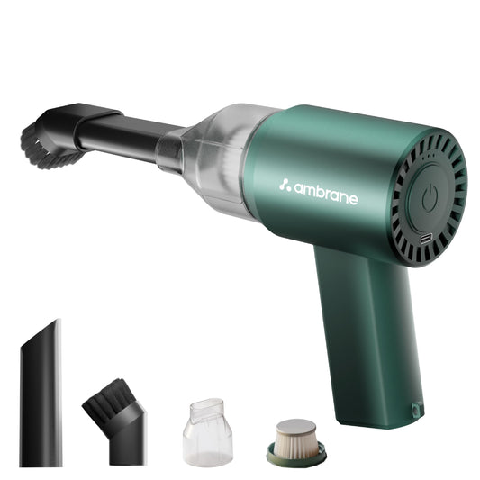 Ambrane Portable Cordless Vacuum Cleaner for Car with 4000PA, HEPA Filter, USB Rechargeable Wireless Hand-held, Lightweight for Car, Pet Hair,Compact (Mini Vac 01, Green)