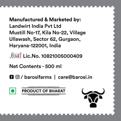 Barosi Premium Buffalo Ghee 1 Litre | Vedic Bilona Method | Churned From Curd | Pure & Natural | Farm Made In Small Batches | Glass Jar Packing