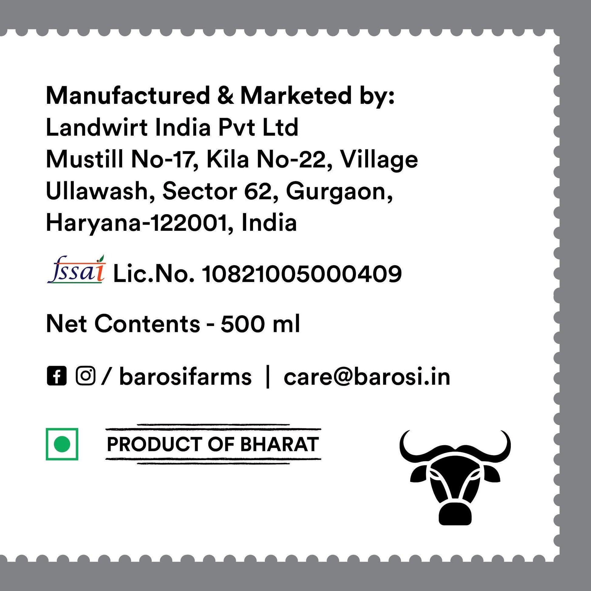Barosi Premium Buffalo Ghee 1 Litre | Vedic Bilona Method | Churned From Curd | Pure & Natural | Farm Made In Small Batches | Glass Jar Packing