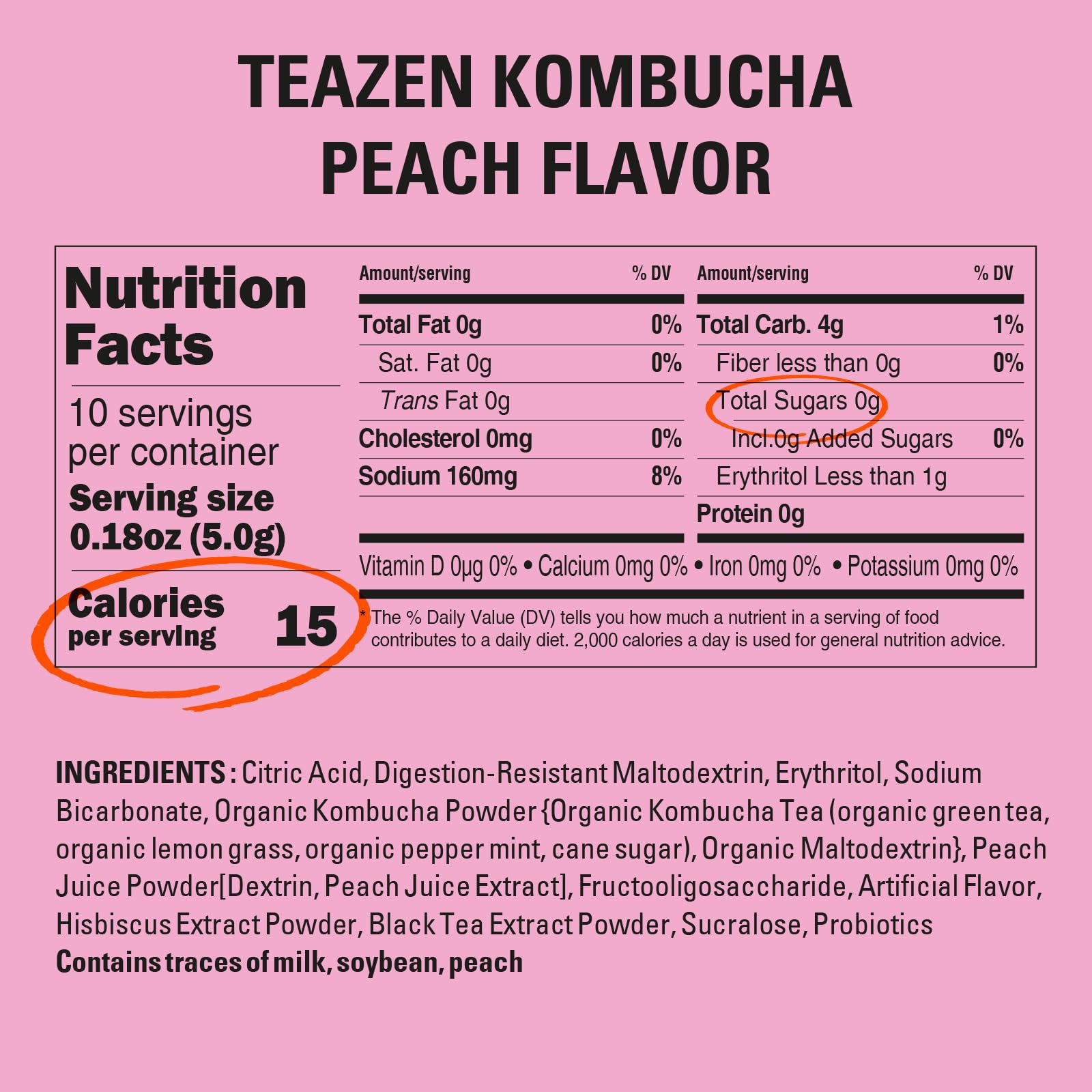 SEOUL TEAZEN KOMBUCHA PEACH,50 GM, 10 STICKS, SUGAR FREE,PROBIOTICS & PREBIOTICS.