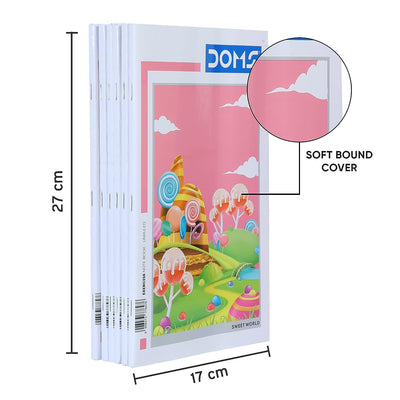 Doms Sweet World Series Notebook | Unruled | 57GSM | 172 Pages | 17 x 27 cm | Pack of 6