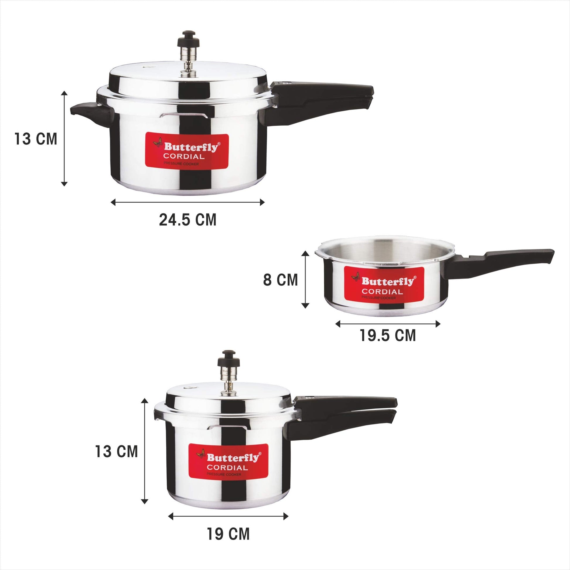 Butterfly Cordial 2, 3 & 5 Litres Pressure Cookers | Outer Lid | Food Grade Virgin Aluminium | Gas Stove Compatible | ISI Certified | 2 Years Manufacturer's Warranty | Silver