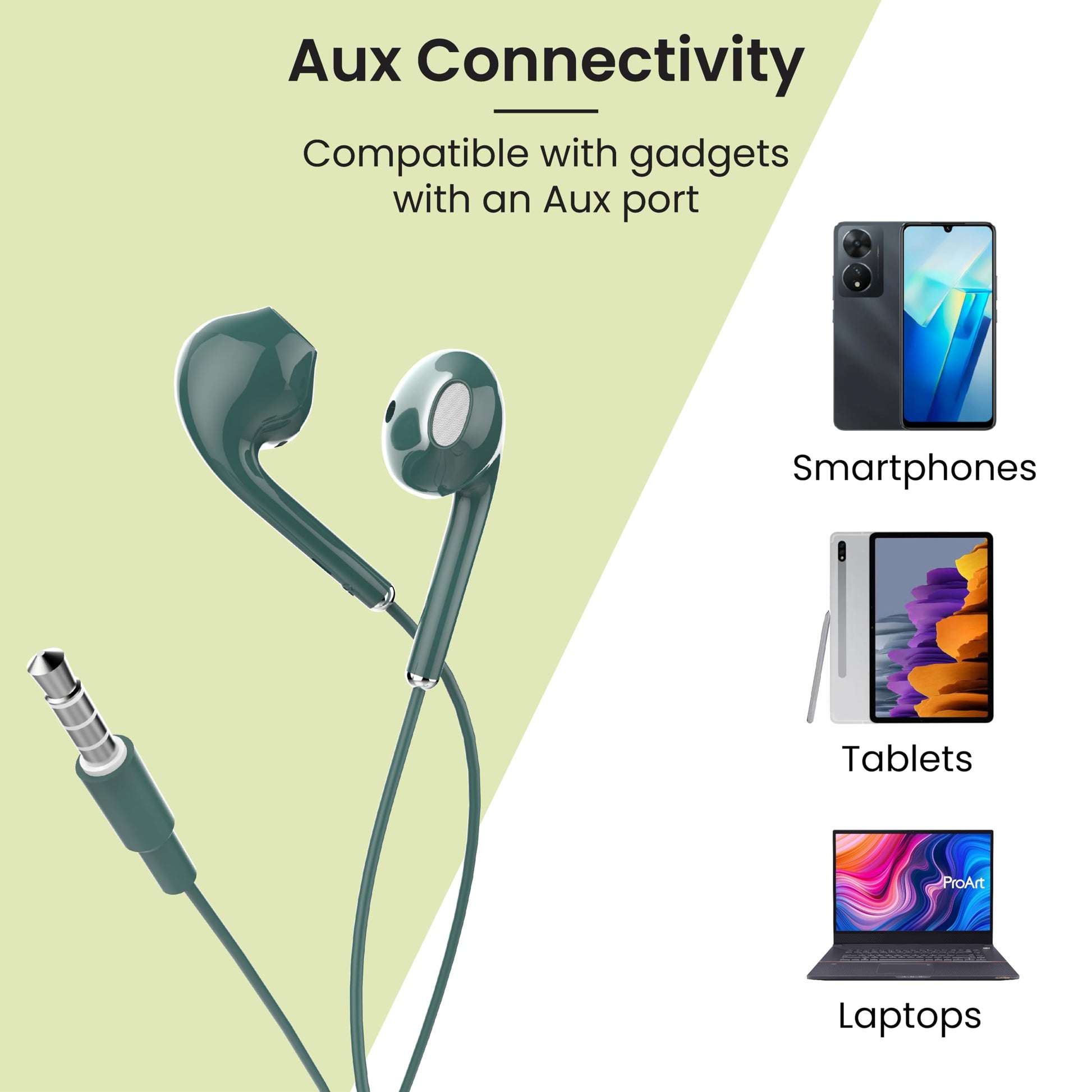 Ambrane Wired in Ear Earphones with in-line Mic for Clear Calling, 14mm Dynamic Drivers for BoostedBass, 3.5mm Jack, Multi-Functional Controller (Stringz 38 Lite, Green)