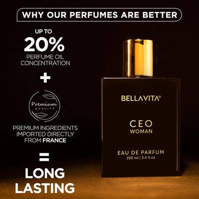 Bella Vita Luxury CEO Woman Eau De Parfum Perfume with Bergamot, Tonka & Vanilla|Premium,Long Lasting Woody & Fruity Fragrance Scent for Women, 100 ML