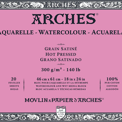 Arches Watercolour 300 GSM Hot Pressed Natural White 46 x 61 cm Paper Blocks, 20 Sheets