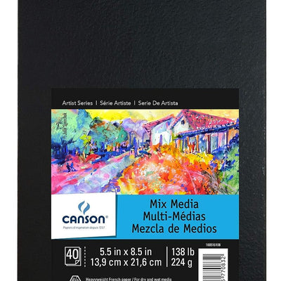 Canson Mix-Media 224 GSM Fine Grain 14 x 21.6 cm Drawing Paper Spiral Bound Book (White, 40 Sheets)