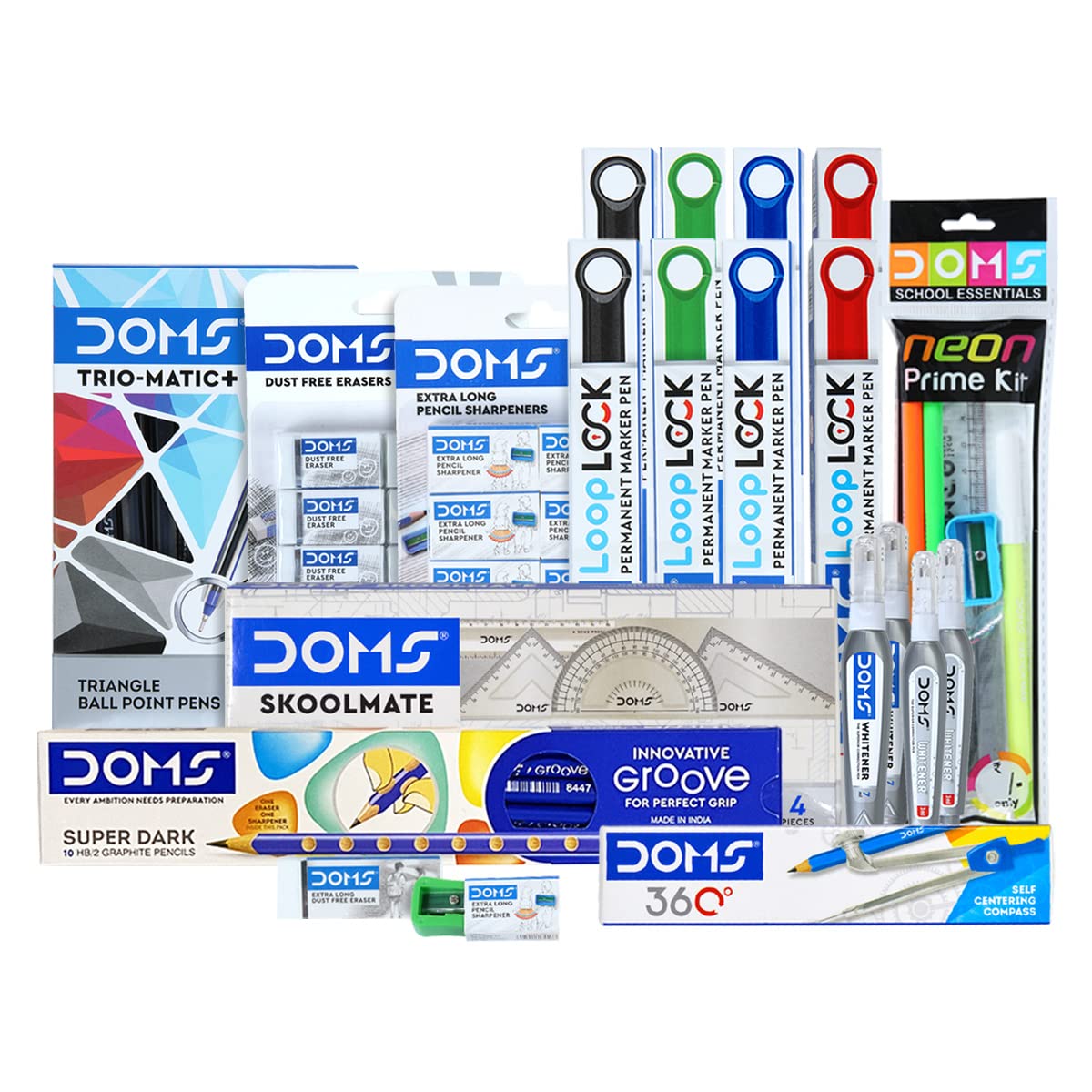 DOMS Stationery Smart Kit | Best for School, College & Office | 60 Assorted Items | Markers, Graphite Pencil, Ball Pens, Compass | DOMS Stationery | Stationery Items for School & Office