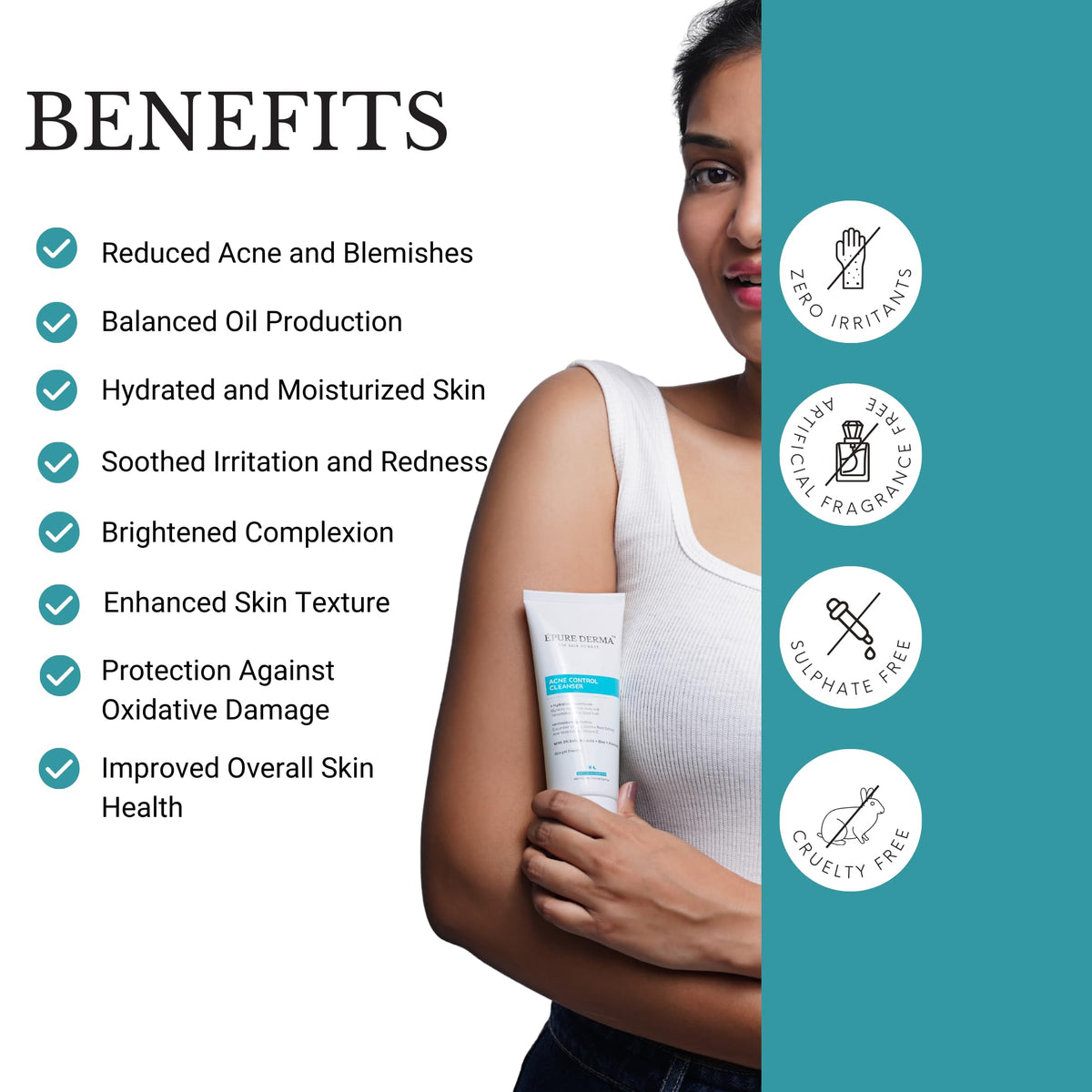 ÉPURE DERMA Anti Acne Face Cleanser with 2% Salicylic Acid + Zinc + Allantoin For Acne or Pimples | Hydrating Formula & Antioxidant Rich Face Wash For Oily Skin | Men & Women | 100 ml