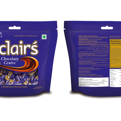 Derby Caramel Eclair Standy Pouch | 450 Grams | Chocolaty Center Filled Caramel Eclair | Easy To Store Pack | (2)